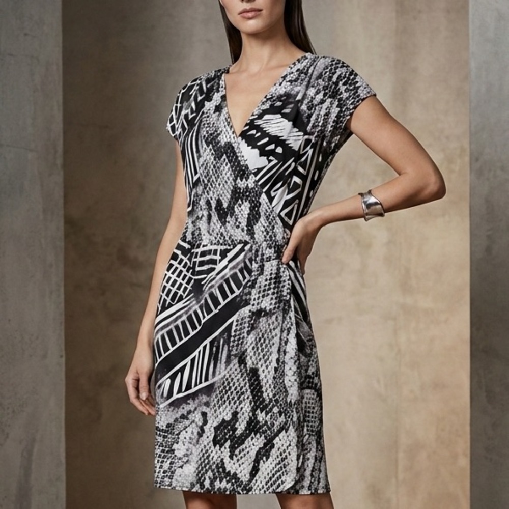 Chico’s Black and White Tiffany Faux Wrap Dress 1 NWT